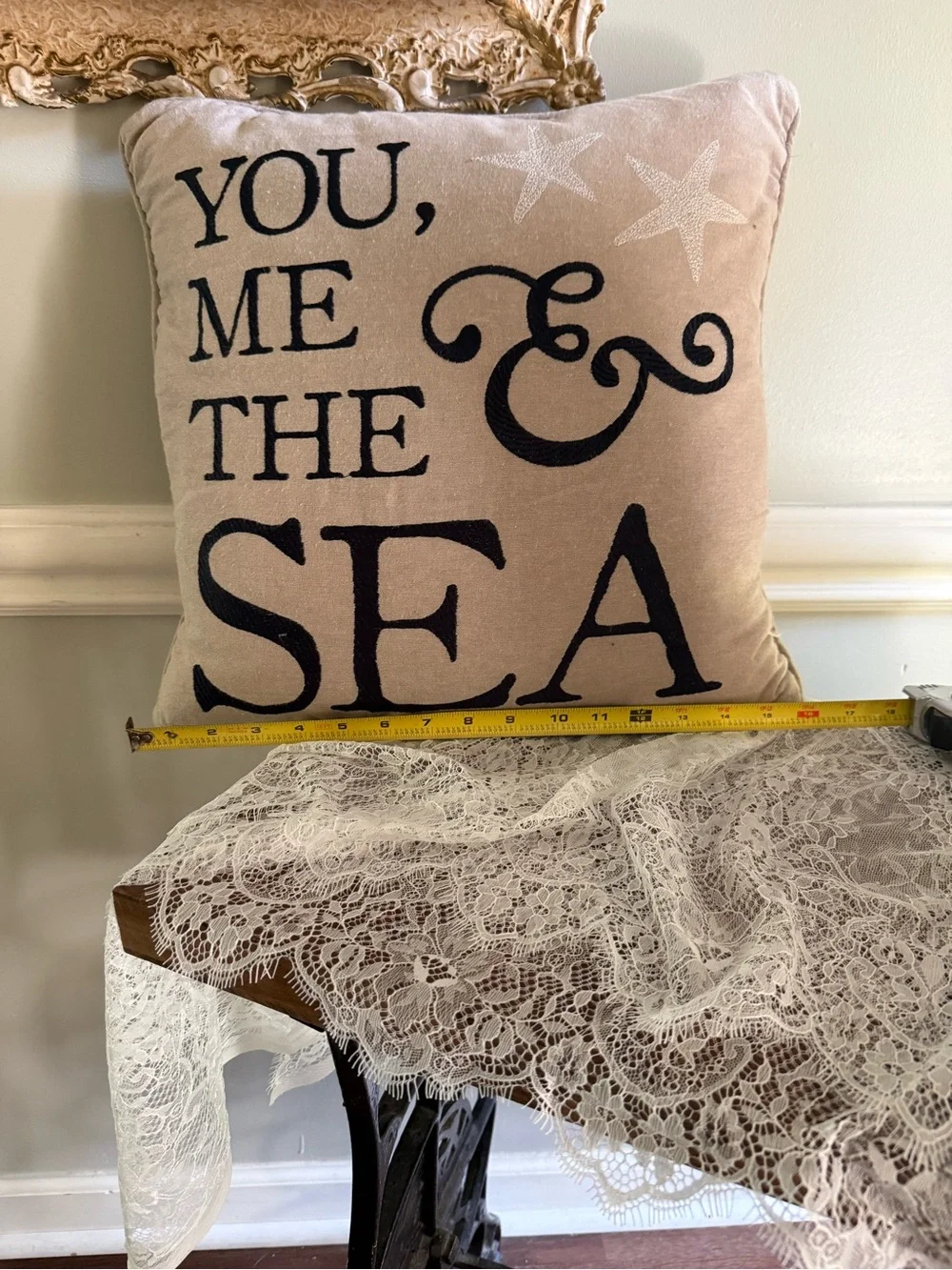 You, Me & The Sea Beige Decorative Pillow
